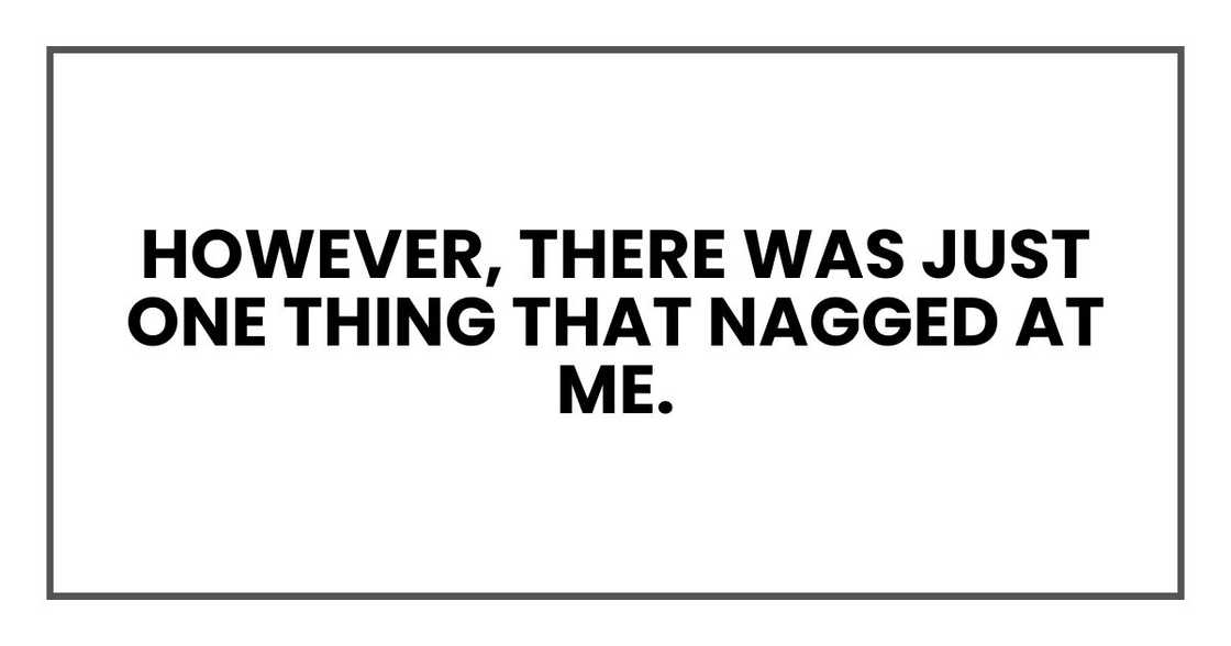 However, there was just one thing that nagged at me. However, there was just one thing that nagged at me.