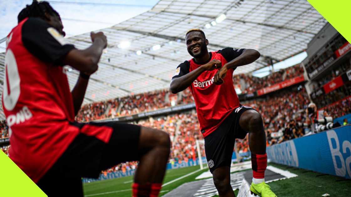 Victor Boniface celebrated Bayer Leverkusen's win