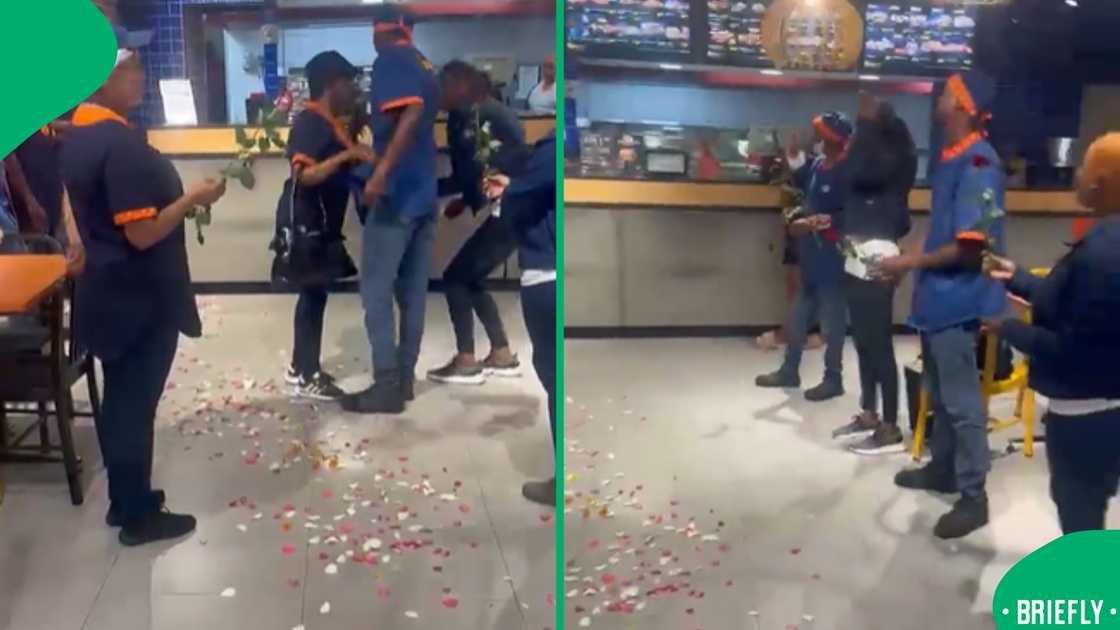 The image on the right showed the standing and holding flowers The image on the right showed the standing and holding flowers