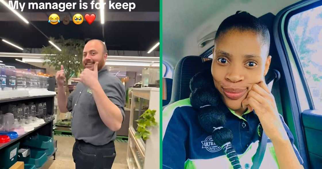 A woman was being playful with her manager in a TikTok video, showing her healthy work environment. A woman was being playful with her manager in a TikTok video, showing her healthy work environment.