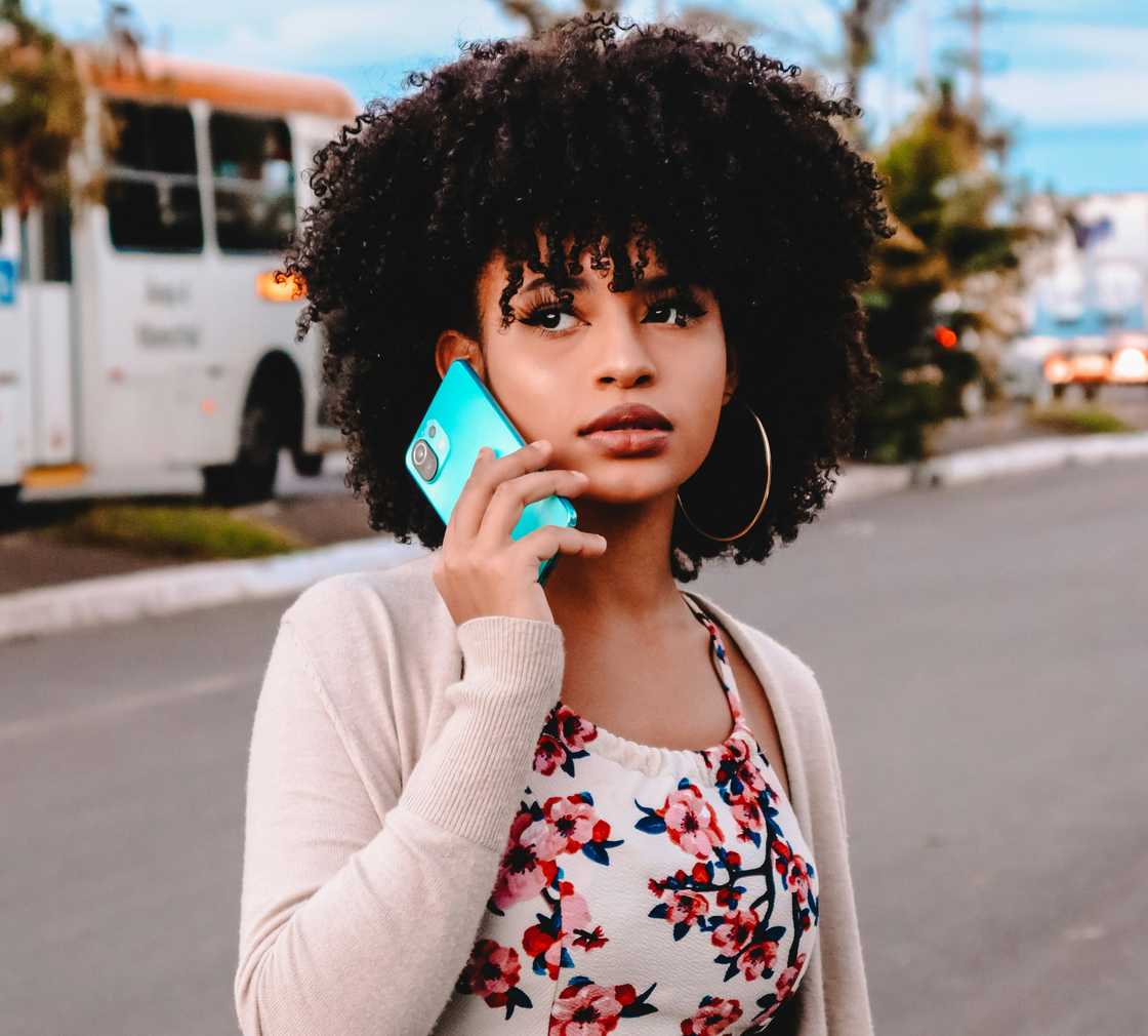 A worried woman on a call