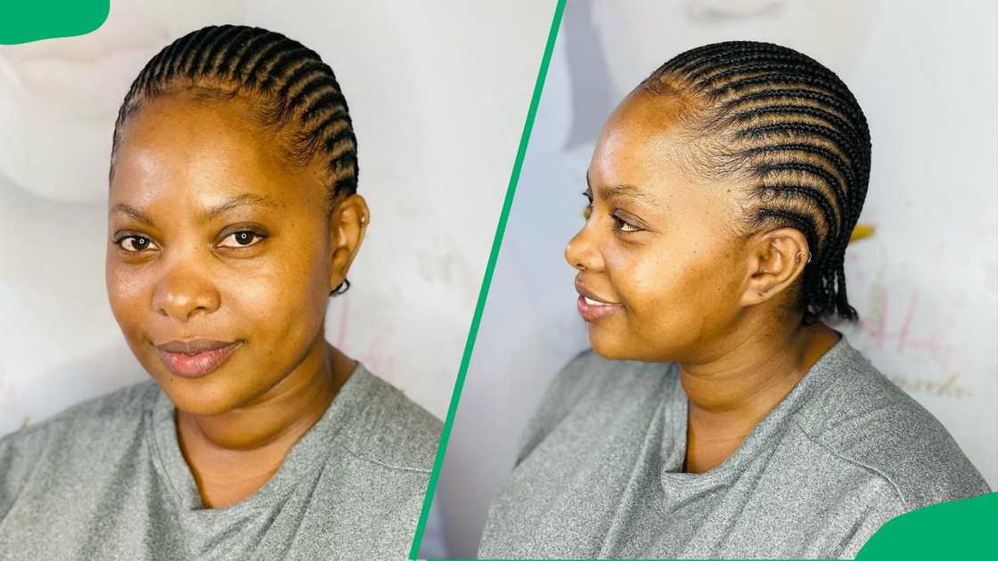 A lady with neatly done cornrows A lady with neatly done cornrows