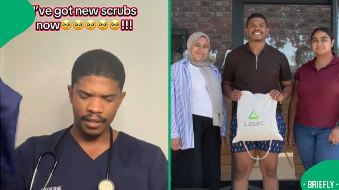 The screenshot on the right showed Enrico with staff from Lasec where he was gifted with a lot of goodies to help with his studies The screenshot on the right showed Enrico with staff from Lasec where he was gifted with a lot of goodies to help with his studies