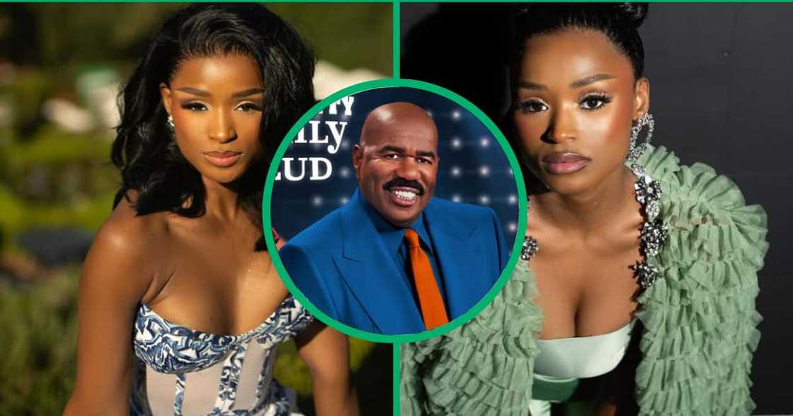 A video of Nomalanga Shozi chilling with Steve Harvey was posted on social media A video of Nomalanga Shozi chilling with Steve Harvey was posted on social media