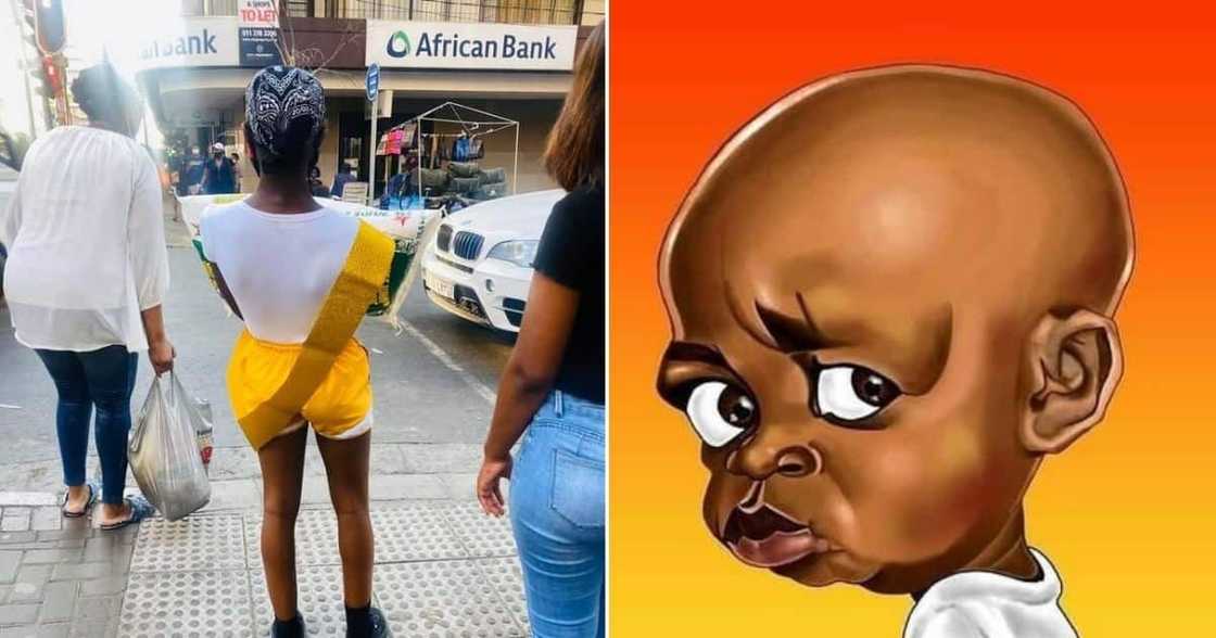 South Africans are divided on a picture that shows a girl carrying food on her birthday. Image: Twitter South Africans are divided on a picture that shows a girl carrying food on her birthday. Image: Twitter