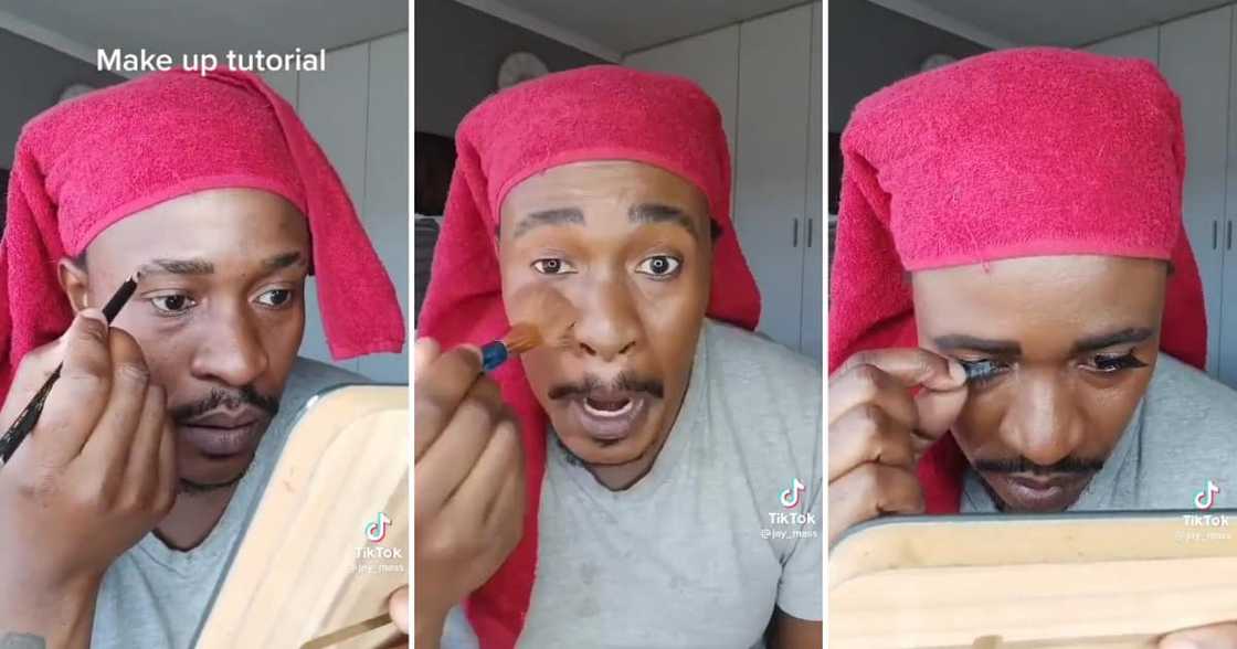 A man doing his makeup in a viral video