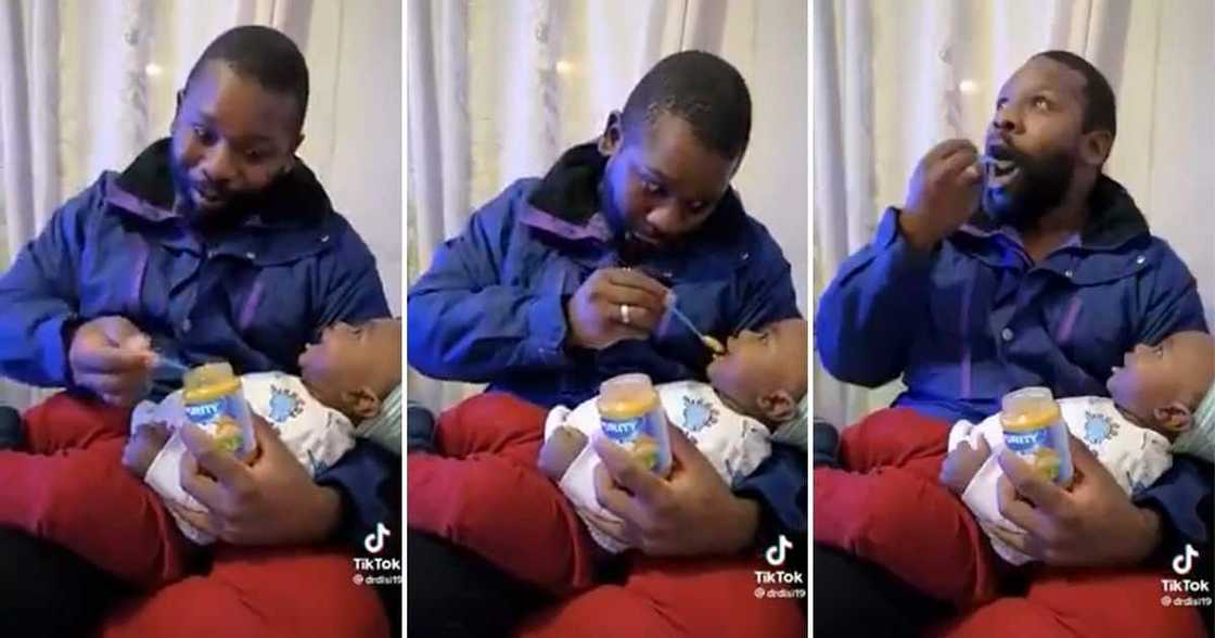 Video, Dad Feeding Baby, Sneaking Bite for Himself Video, Dad Feeding Baby, Sneaking Bite for Himself