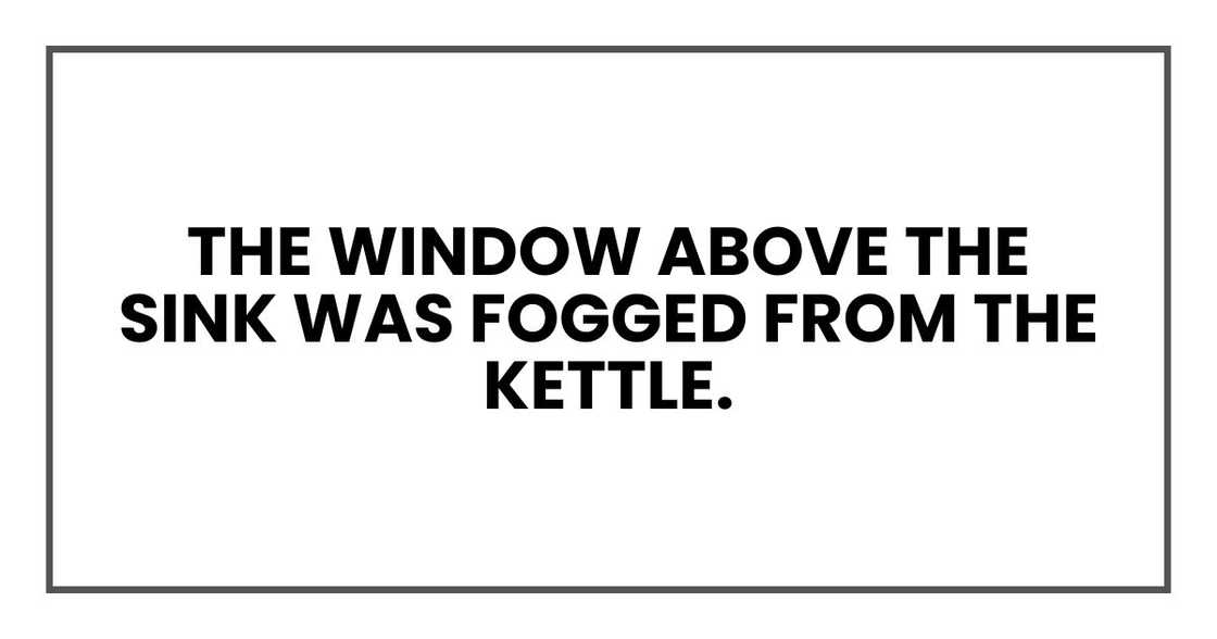 The window above the sink was fogged from the kettle.