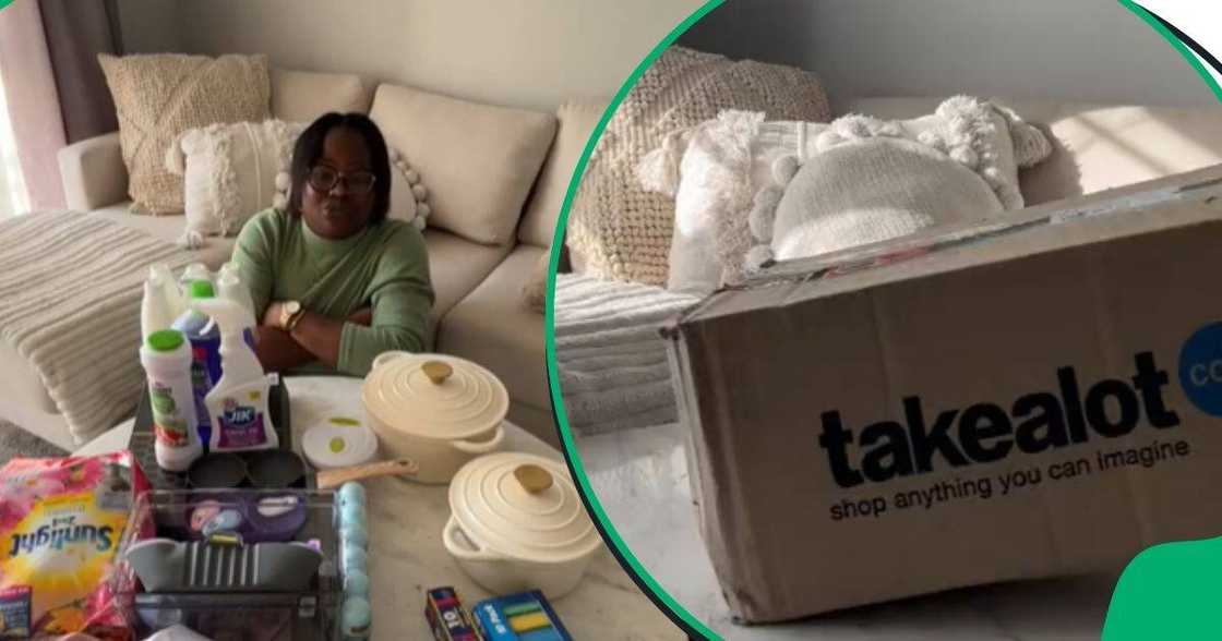 Woman shows off huge Takealot order Woman shows off huge Takealot order