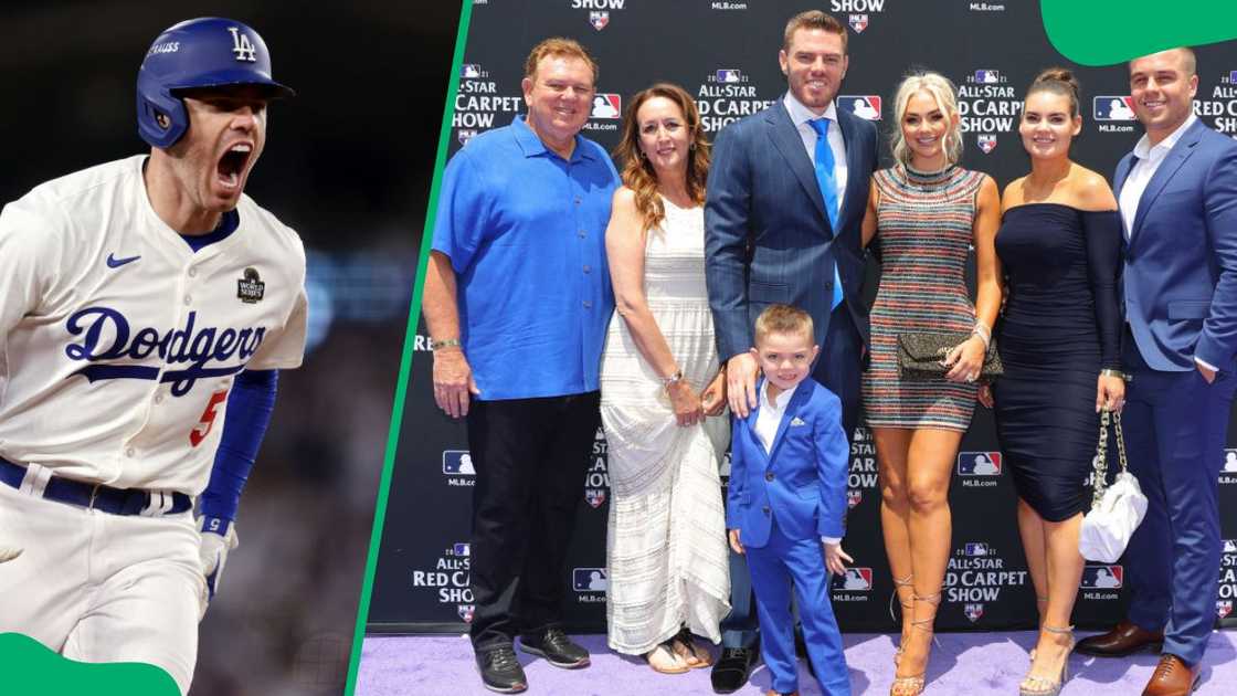 Freddie Freeman during the 2024 World Series (L). The athlete's family at the 2021 MLB All-Star Red Carpet Show (R) Freddie Freeman during the 2024 World Series (L). The athlete's family at the 2021 MLB All-Star Red Carpet Show (R)