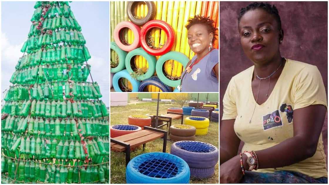 Trast to Treasure: Nigerian Lady Converts Waste Plastic Bottles, Old Tyres into 'Amusement Park' for Kids Trast to Treasure: Nigerian Lady Converts Waste Plastic Bottles, Old Tyres into 'Amusement Park' for Kids