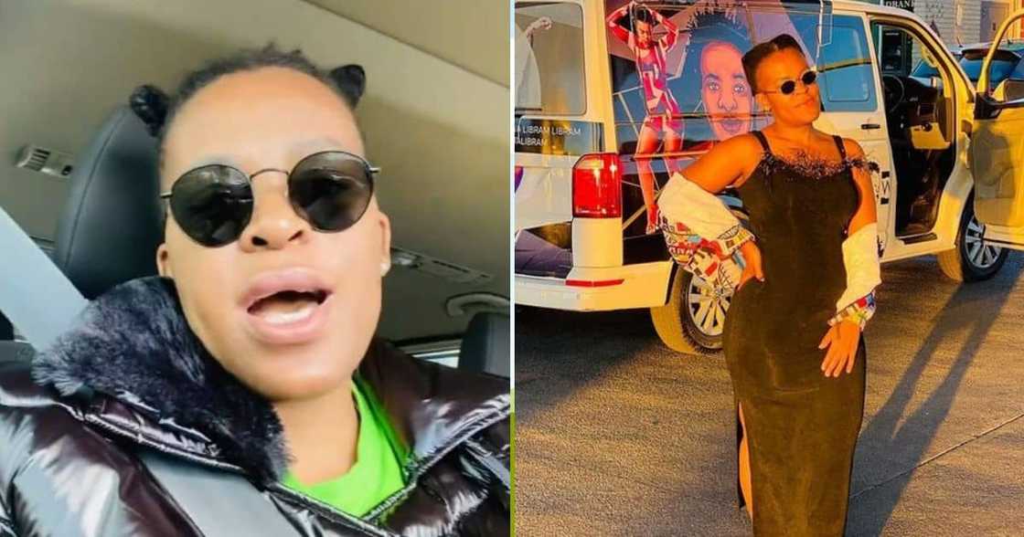 Zodwa Wabantu poses inside and next to her cars