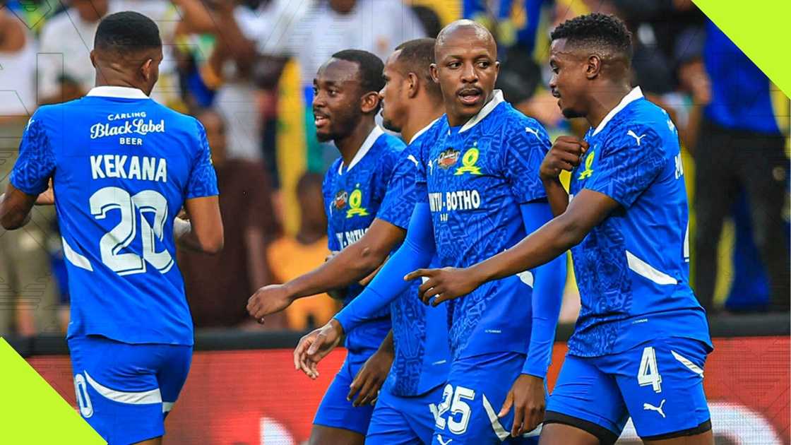 Mamelodi Sundowns celebrate after thrashing Kaizer Chiefs in the Carling Knockout quarter-final.