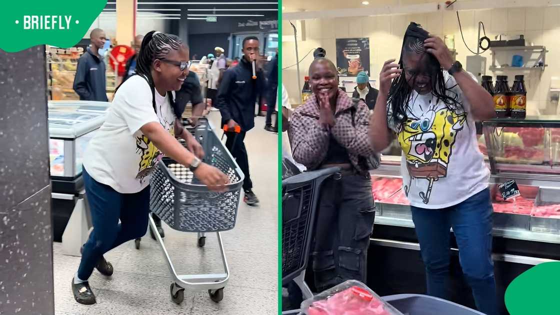 A woman participated in a trolley dash competition at a Pick n Pay store. A woman participated in a trolley dash competition at a Pick n Pay store.