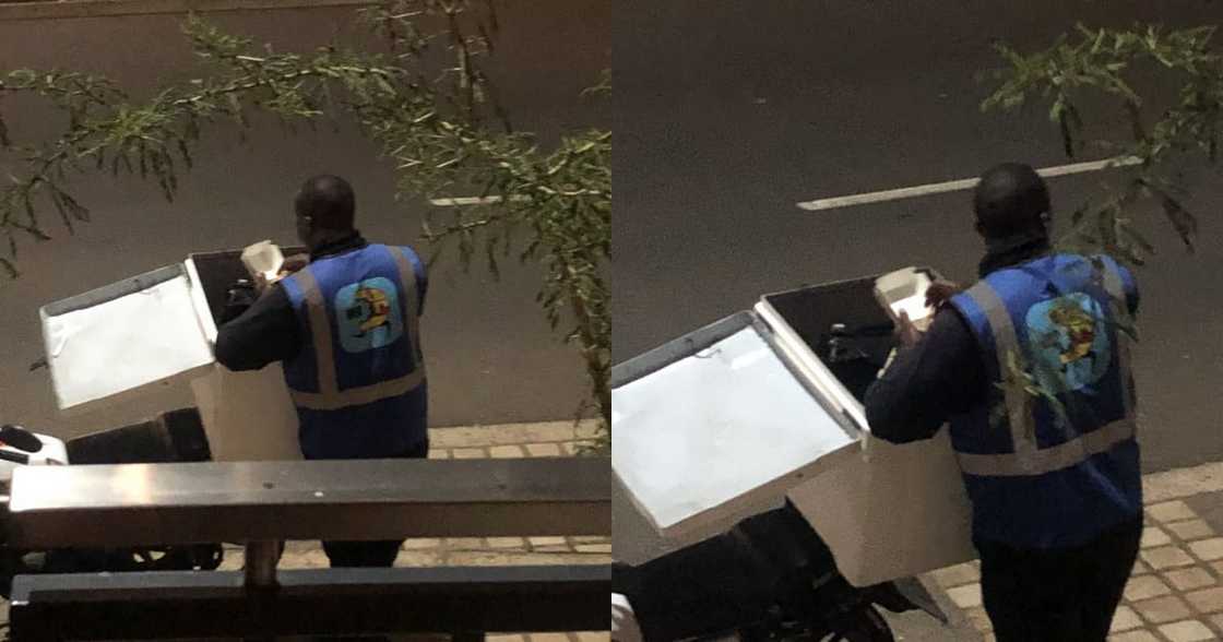 Mzansi eyebrows raised as local food delivery guy sneaks a hungry bite Mzansi eyebrows raised as local food delivery guy sneaks a hungry bite