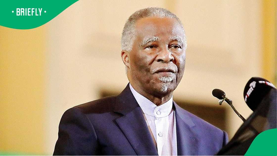 Thabo Mbeki during a recent public address. The former statesman has urged the ruling party to return to its roots.