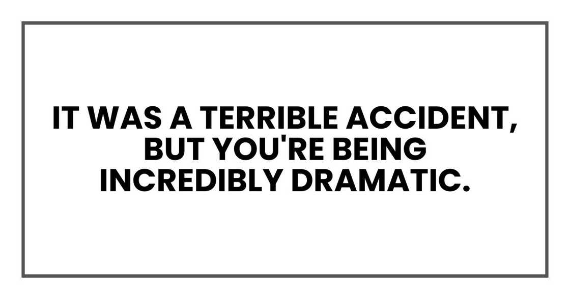 It was a terrible accident, but you're being incredibly dramatic. It was a terrible accident, but you're being incredibly dramatic.