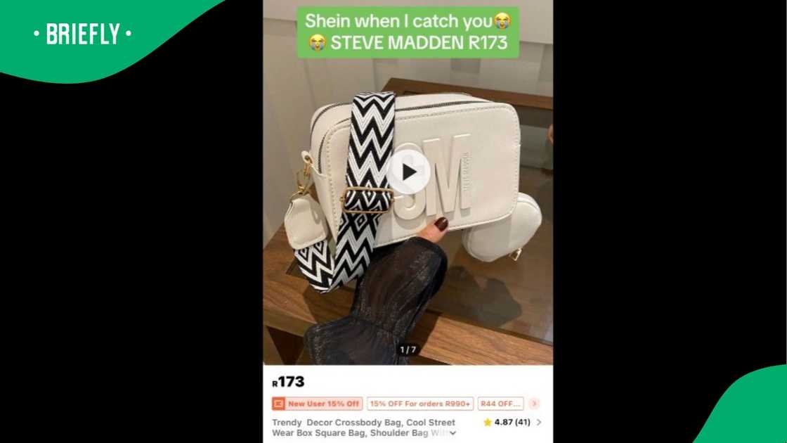 A woman saw a Steve Madden bag on Shein for R173. A woman saw a Steve Madden bag on Shein for R173.