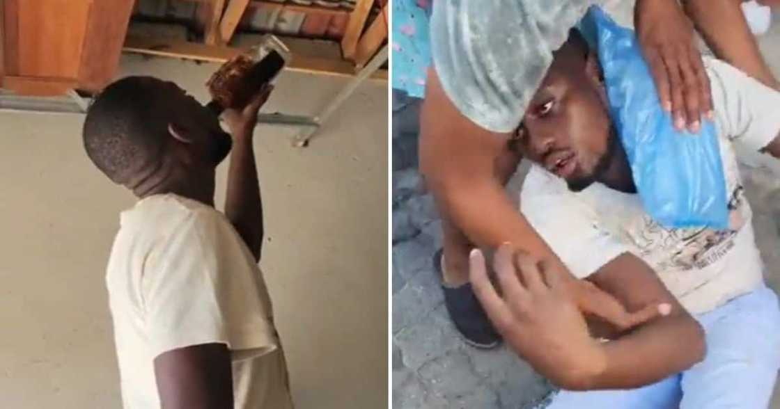 Video of man downing bottle of whiskey Video of man downing bottle of whiskey