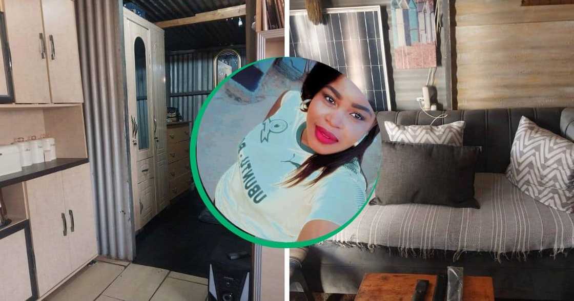 Young woman shows off her fully furnished mkhukhu. Young woman shows off her fully furnished mkhukhu.