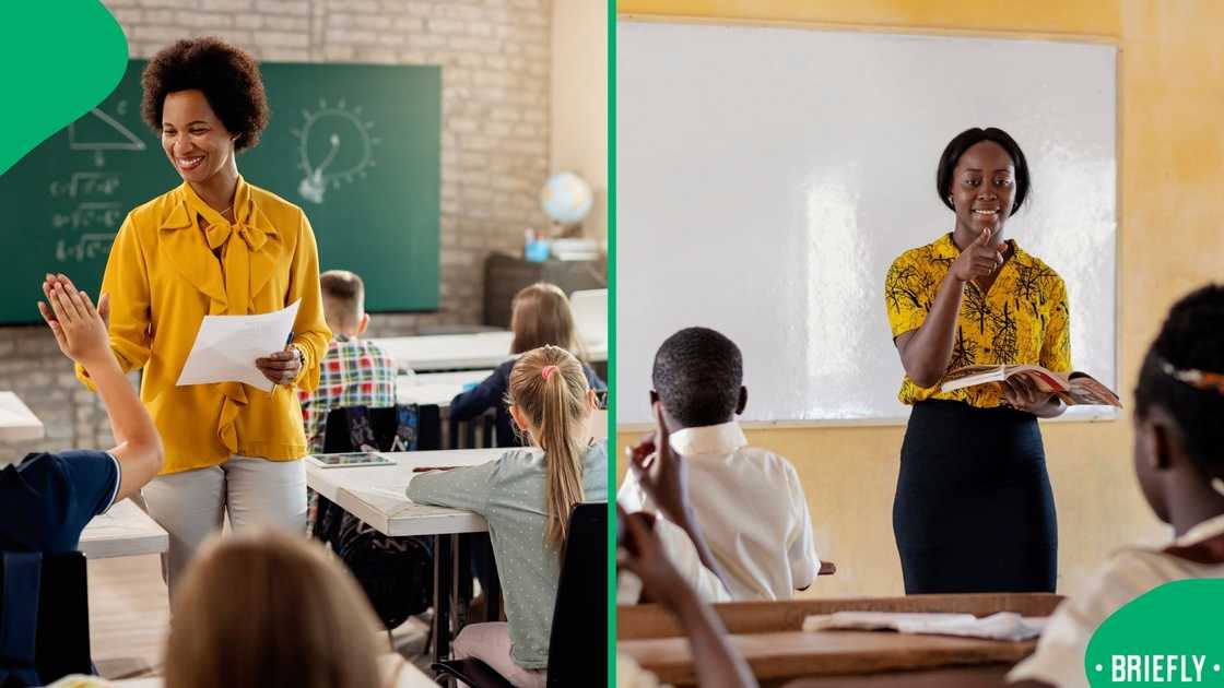 The picture on the left showed a teacher standing in front of pupils The picture on the left showed a teacher standing in front of pupils