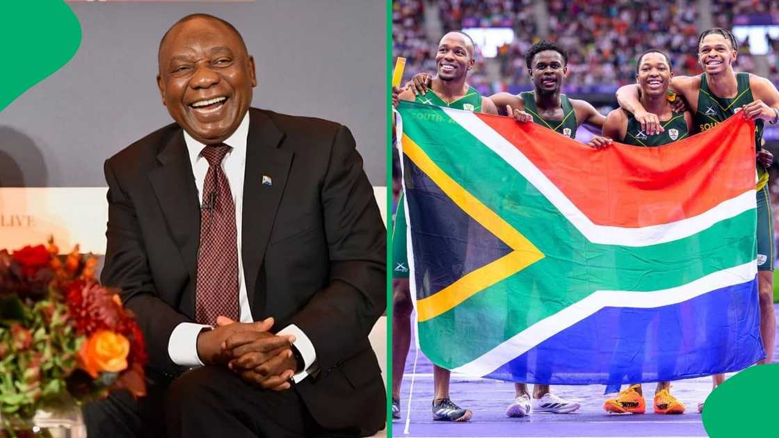 President Cyril Ramaphosa celebrates SA men's Olympic silver relay medal