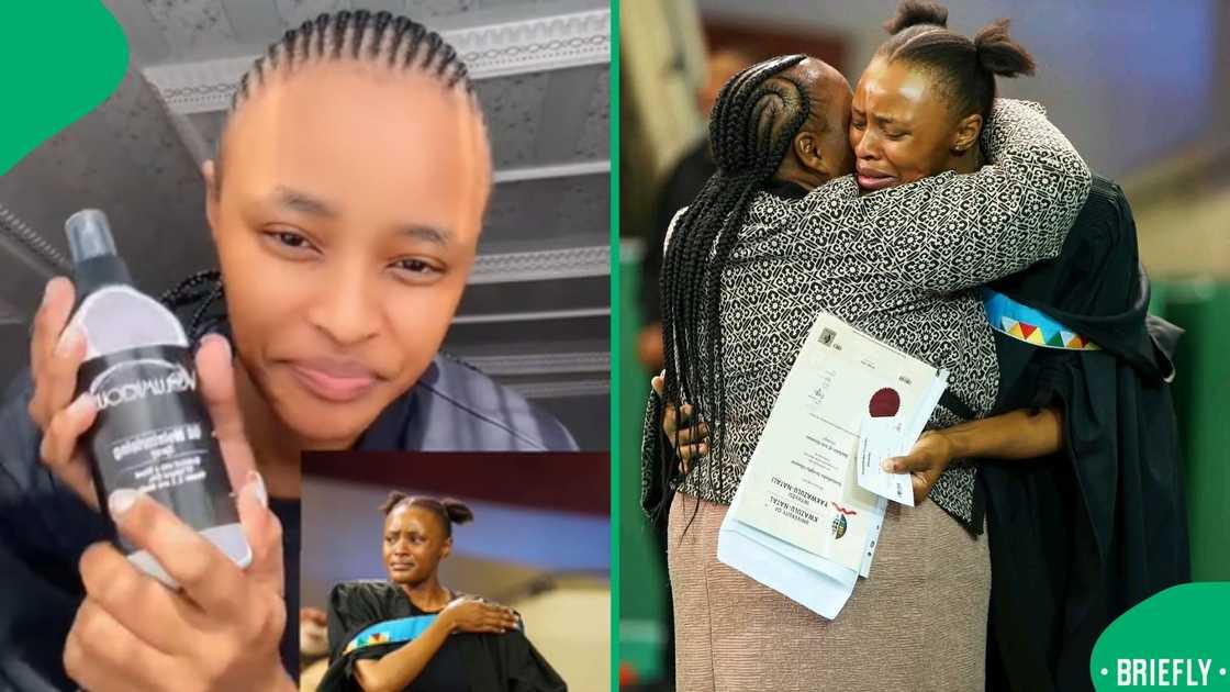 Nokuthula and her mother hugged, on the right, while both emotional Nokuthula and her mother hugged, on the right, while both emotional