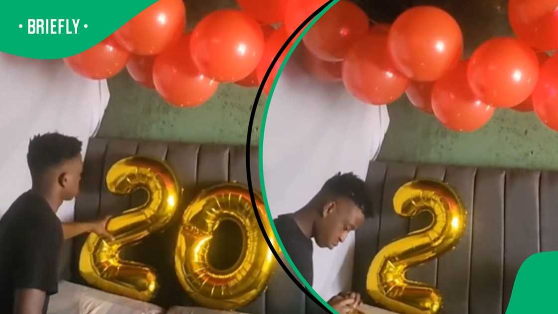 A man decorated his small home for his girlfriend's 20th birthday. A man decorated his small home for his girlfriend's 20th birthday.