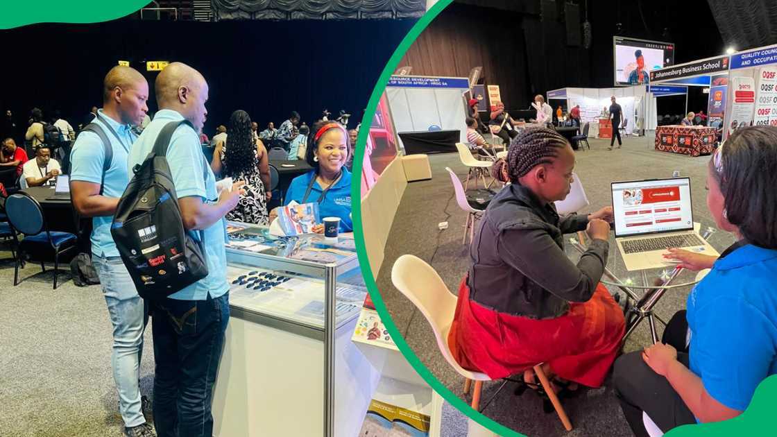 People visiting the UNISA stand during a university exhibition exercise People visiting the UNISA stand during a university exhibition exercise