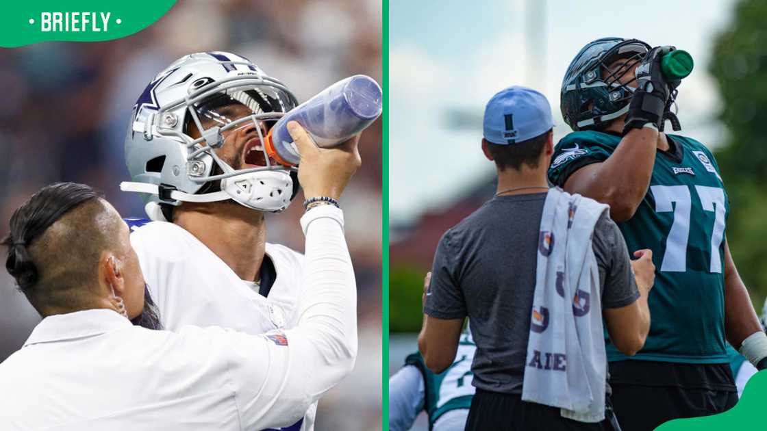 NFL waterboys serving player during matches