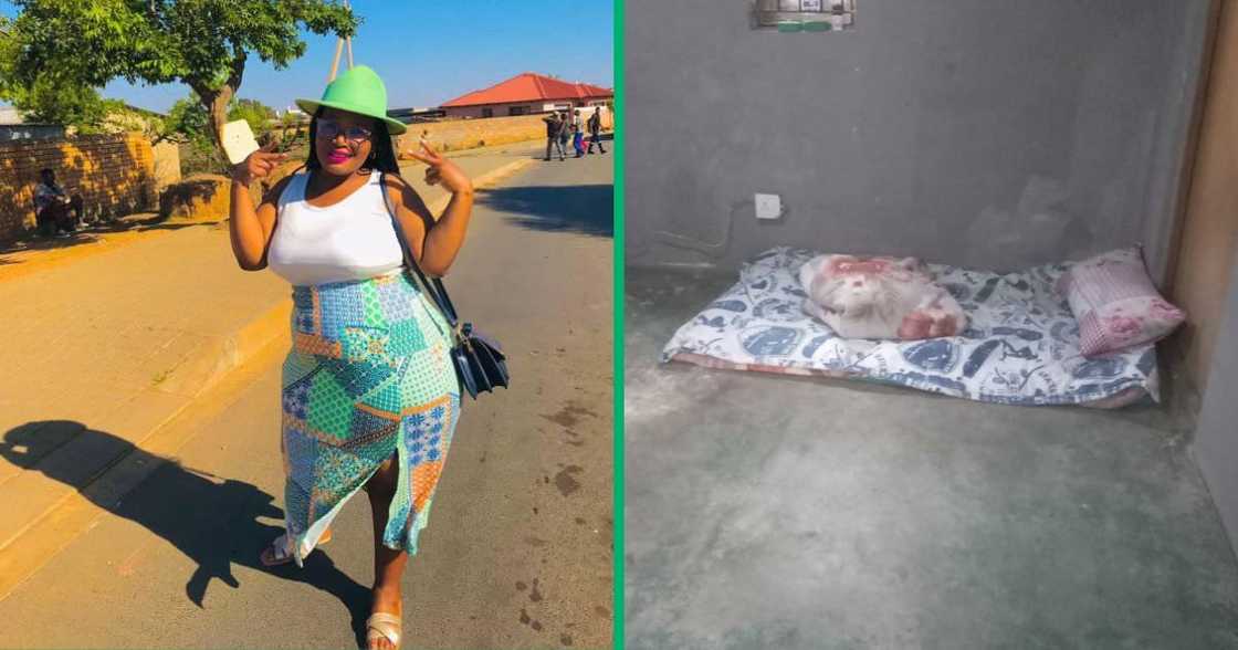 A SA lady is happy to have her own home despite sleeping on the floor A SA lady is happy to have her own home despite sleeping on the floor