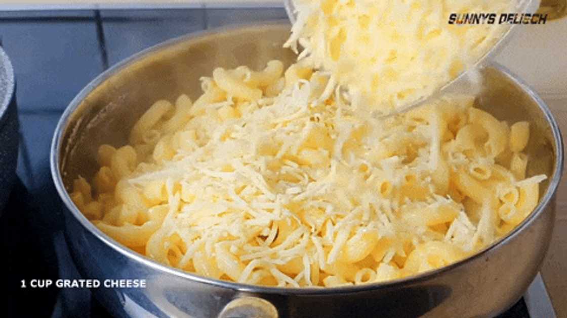 Preparing mac and cheese Preparing mac and cheese