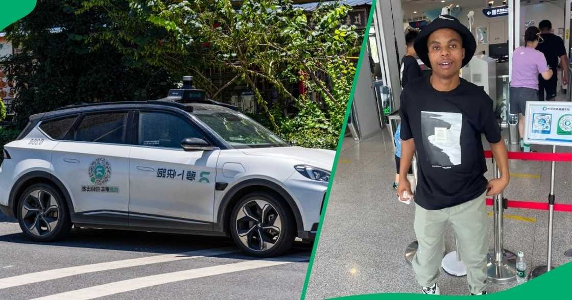 A South African man was excited to see a driverless car in China. A South African man was excited to see a driverless car in China.