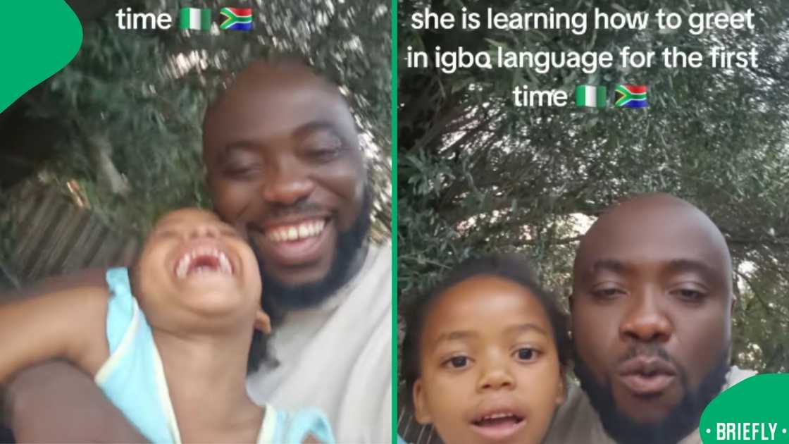A Nigerian dad, on the right, taught his daughter how to greet in Igbo language for the first time