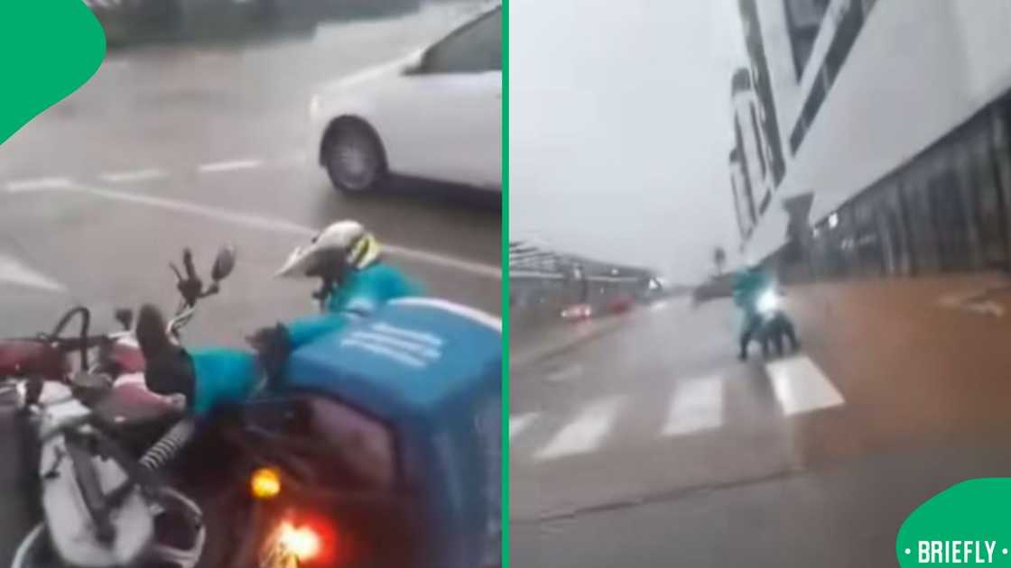 The image on the right showed another driver watching his fellow colleague from a distance