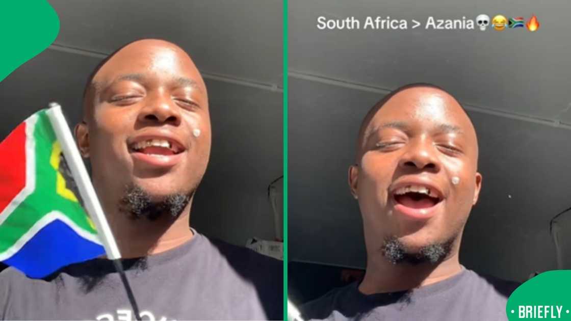 A widely circulated TikTok video presented a man's lighthearted take on the South African national anthem, where he funnily replaced mentions of 'South Africa' with 'Azania' A widely circulated TikTok video presented a man's lighthearted take on the South African national anthem, where he funnily replaced mentions of 'South Africa' with 'Azania'