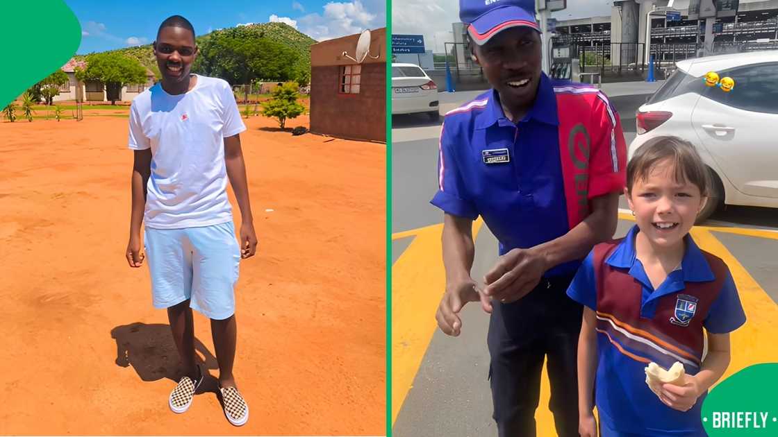 The petrol attendant tried to teach the little girl the song's dance moves The petrol attendant tried to teach the little girl the song's dance moves