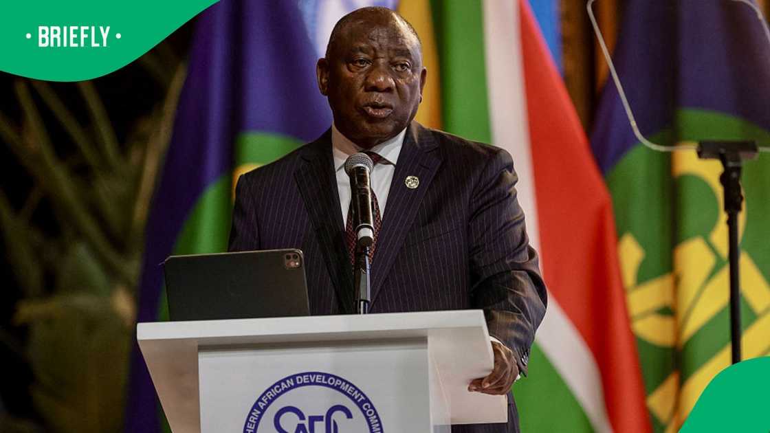 South Africa's President and Chair of SADC (Southern African Development Community) Cyril Ramaphosa delivers the welcome statement during the 46th Southern African Development Community (SADC) Summit at the Durban International Convention Centre South Africa's President and Chair of SADC (Southern African Development Community) Cyril Ramaphosa delivers the welcome statement during the 46th Southern African Development Community (SADC) Summit at the Durban International Convention Centre