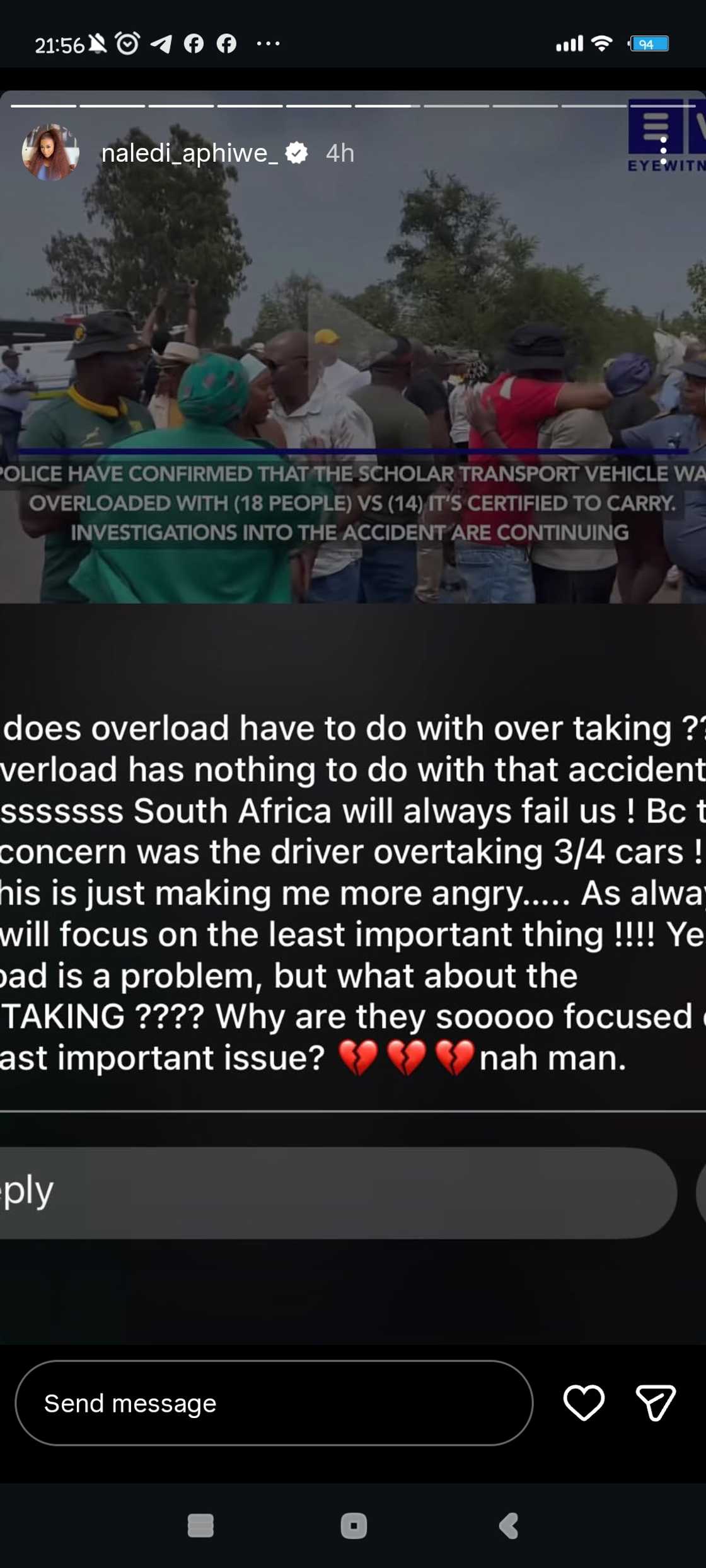 Naledi Aphiwe reacts to Vaal crash