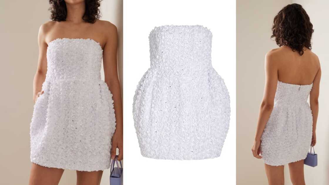 Strapless 3-D flower-embellished mini gown Strapless 3-D flower-embellished mini gown
