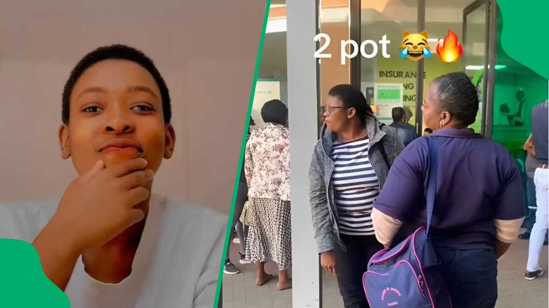 A woman showed the long queue at Old Mutual. A woman showed the long queue at Old Mutual.