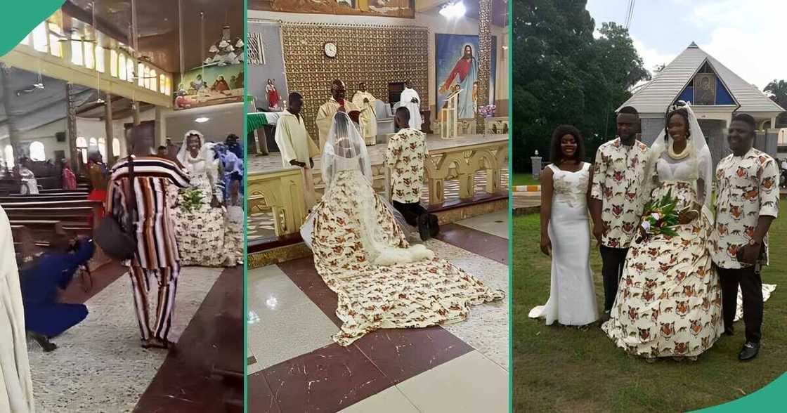 Couple marries in church wearing traditional attire