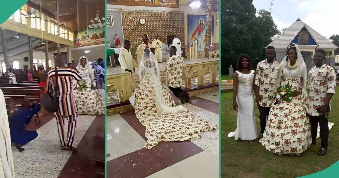 Couple marries in church wearing traditional attire Couple marries in church wearing traditional attire
