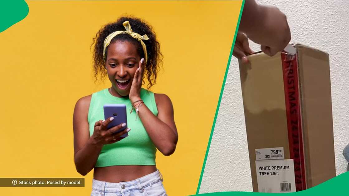 A woman unboxed her Christmas tree from Checkers in a TikTok video. A woman unboxed her Christmas tree from Checkers in a TikTok video.