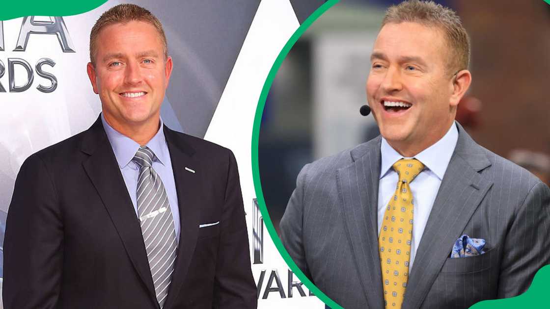 Kirk Herbstreit at the Bridgestone Arena in Nashville, Tennessee (L). Kirk at the Mercedes-Benz Stadium in Atlanta, Georgia (R). Kirk Herbstreit at the Bridgestone Arena in Nashville, Tennessee (L). Kirk at the Mercedes-Benz Stadium in Atlanta, Georgia (R).