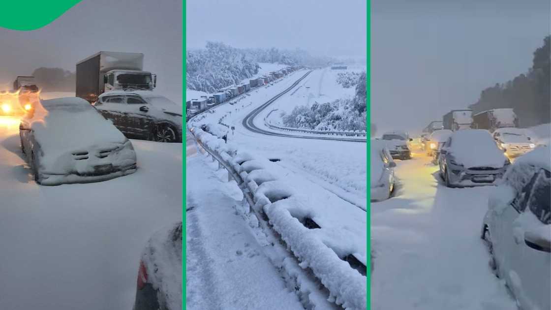 Motorists remain in the heavy snowfall along the N3 highway in KwaZulu-Natal.