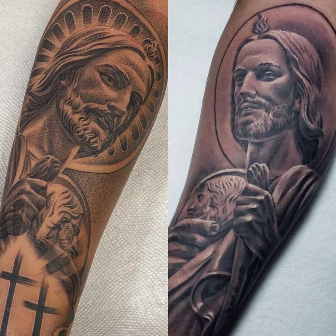 Religious tattoo forearm