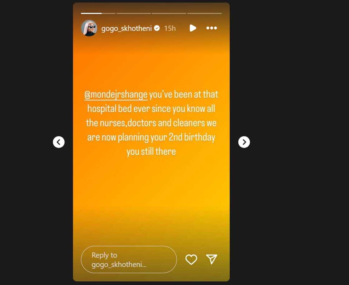 Gogo Skhotheni shared emotional messages about her son's health Gogo Skhotheni shared emotional messages about her son's health