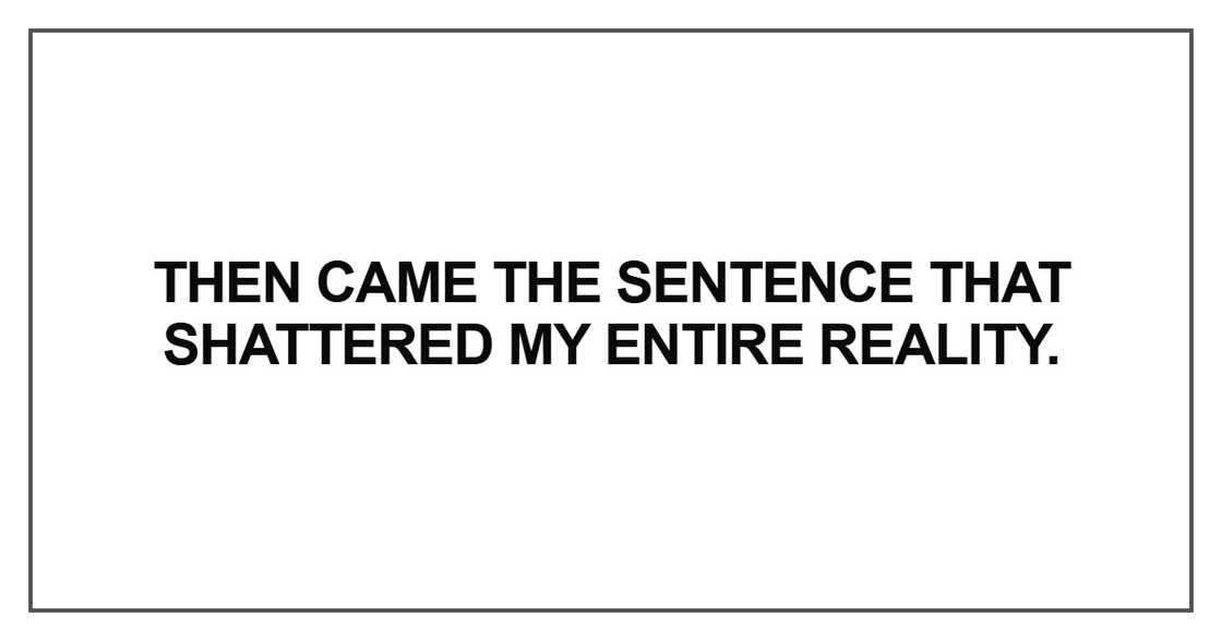 Then came the sentence that shattered my entire reality