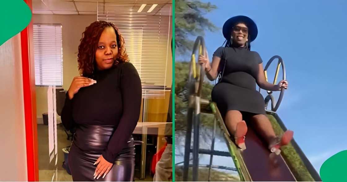 A woman's playground slide fail amused South Africans online. A woman's playground slide fail amused South Africans online.